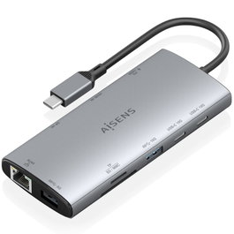 Aisens Docking USB Tipo-C 10 en 1 con HDMI, DisplayPort y PD 100W, Gris